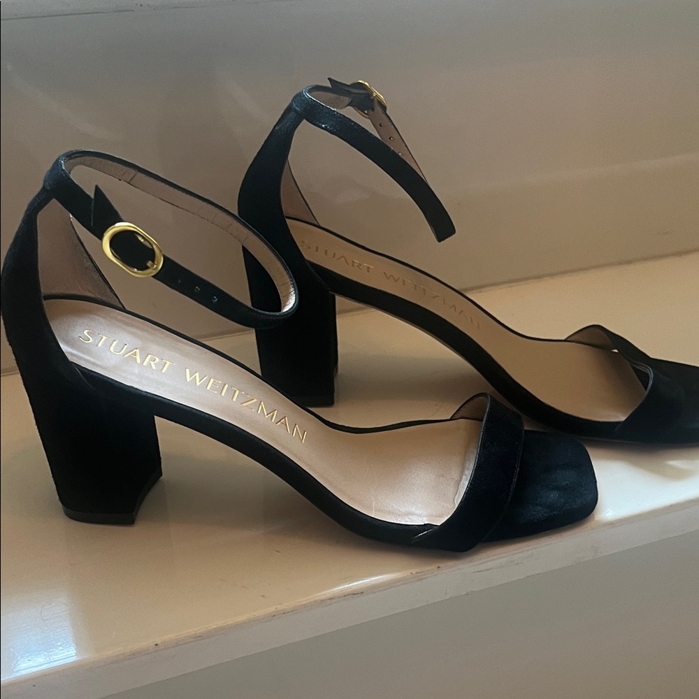 Stuart Weitzman Black Block Heel Sandals